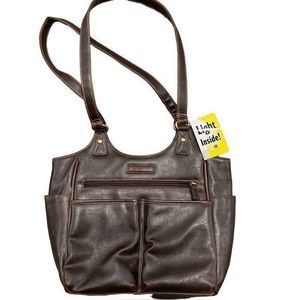 Rosetti “Light Inside” Brown Leather Shoulder Bag with SmartLyte —‎ NWT